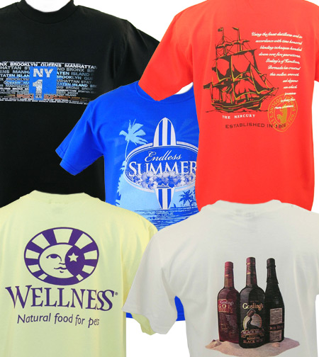 Screenprinted shirts, screen printed t-shirts with your logo from Fruit of the Loom, Hanes, Anvil and more